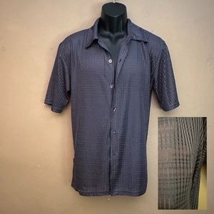 Inka Pello See Thru Mesh Stripe Short Sleeve Shirt Large Silky stretch fabric